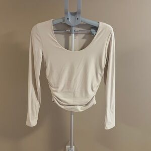 Pink Rose Women's Taupe Scoop Neck Ruched Long Sleeve Top Size Large